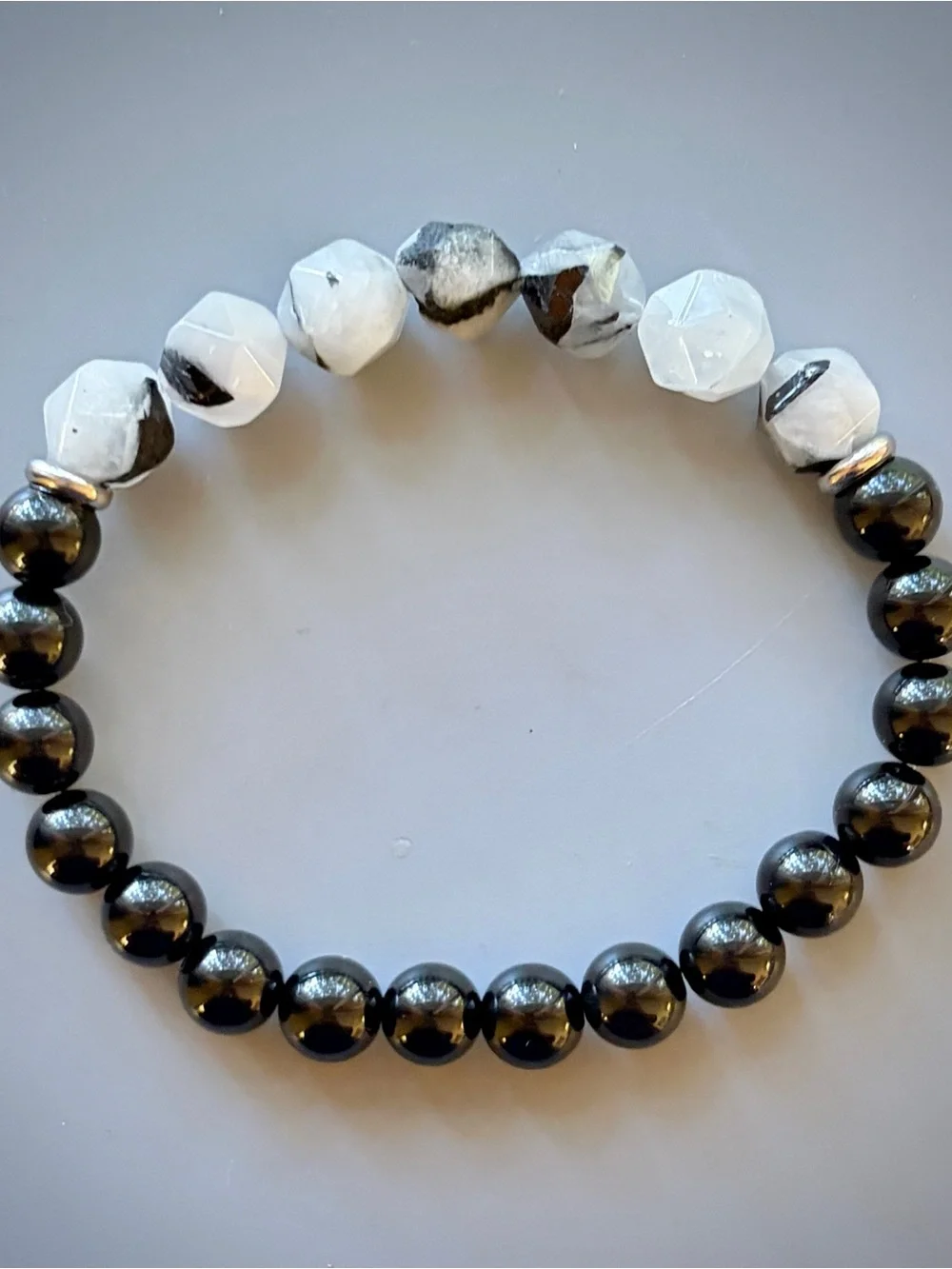 Black and white Rutilated Quartz Handcrafted Bead Bracelet